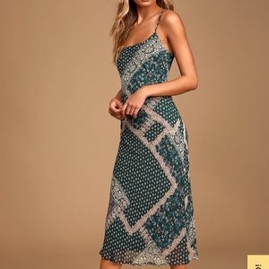 Lulus Dark Green Multiprint Midi Dress - XS